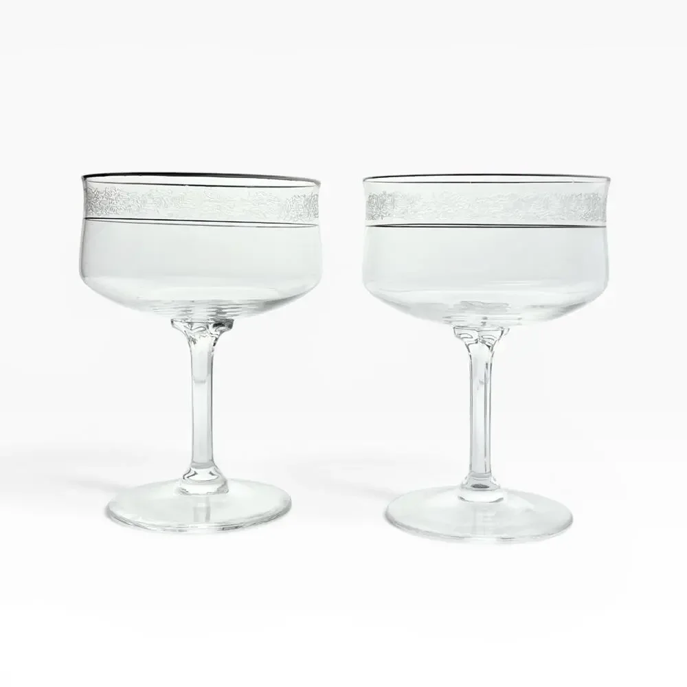 Lenox “Moonspun” Pair of Coupe Champagne Glasses 5” 10oz Signed